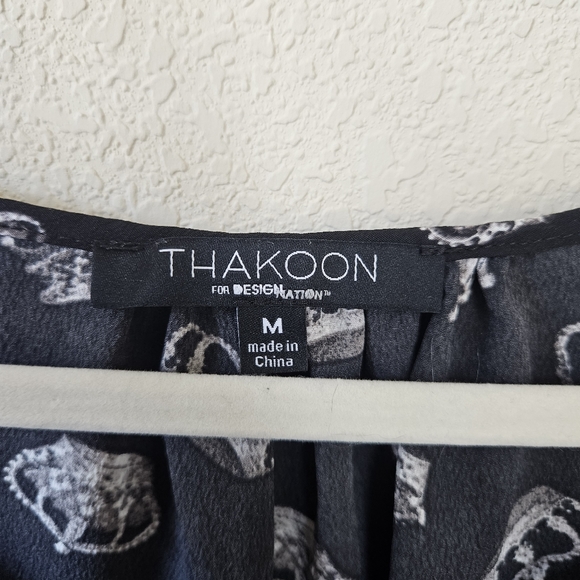 Thakoon for Design Nation Black Crown Print Long Sleeve Peasant Blouse - Picture 4 of 8